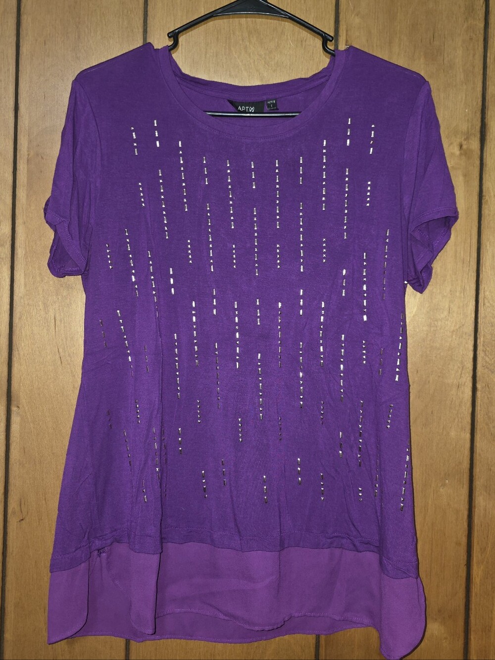 Apt. 9 Purple Short Sleeve Top with Studded Vertical Cutouts- Size Petite Large